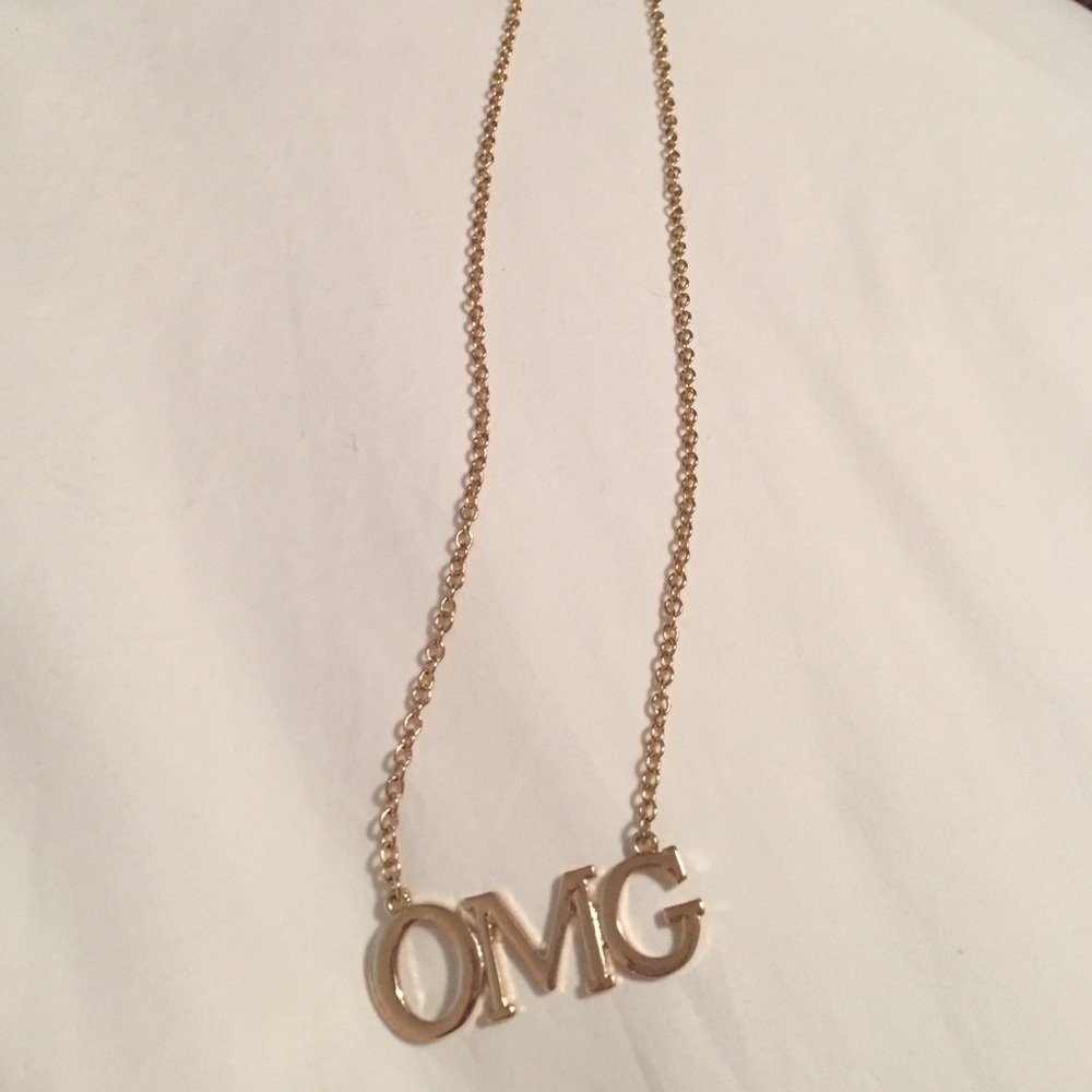 Gold OMG long necklace